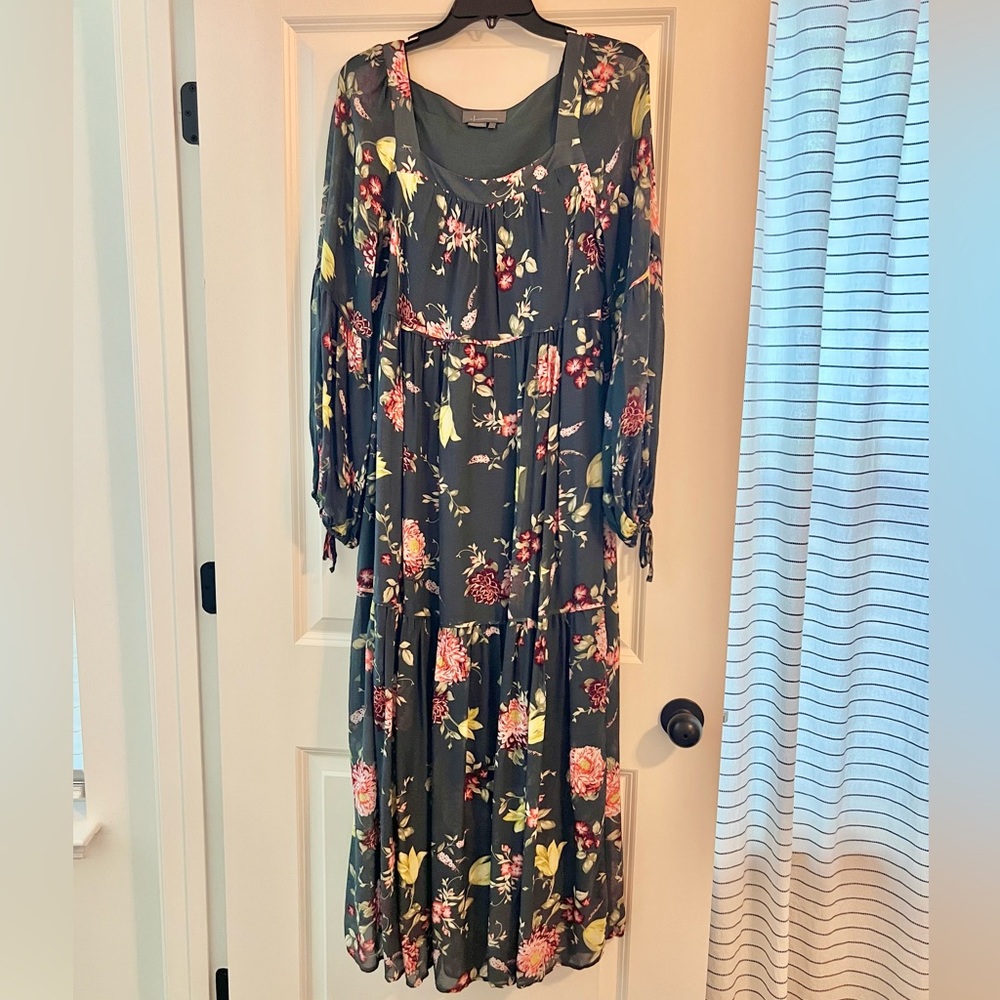 Anthropologie Floral Green Maxi Dress